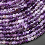 Natural Purple Amethyst 4mm 5mm Faceted Cube Square Dice Beads 15.5" Strand
