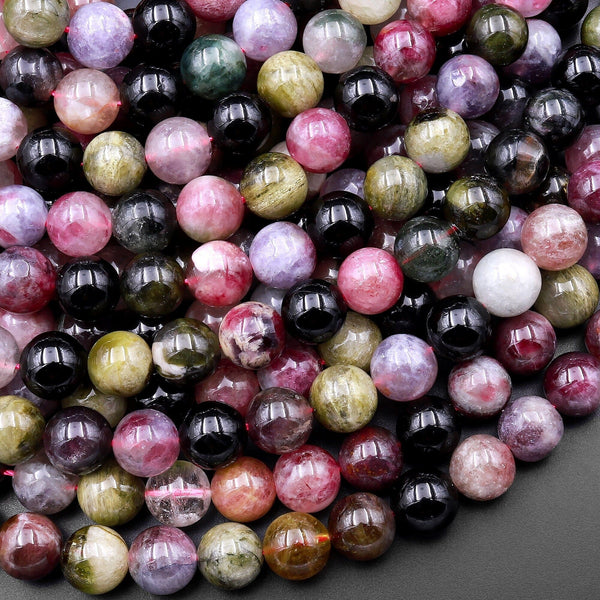 Natural Multicolor Watermelon Pink Green Yellow Tourmaline Round Beads 6mm 8mm 10mm 12mm Colorful Real Genuine Gemstone 15.5" Strand