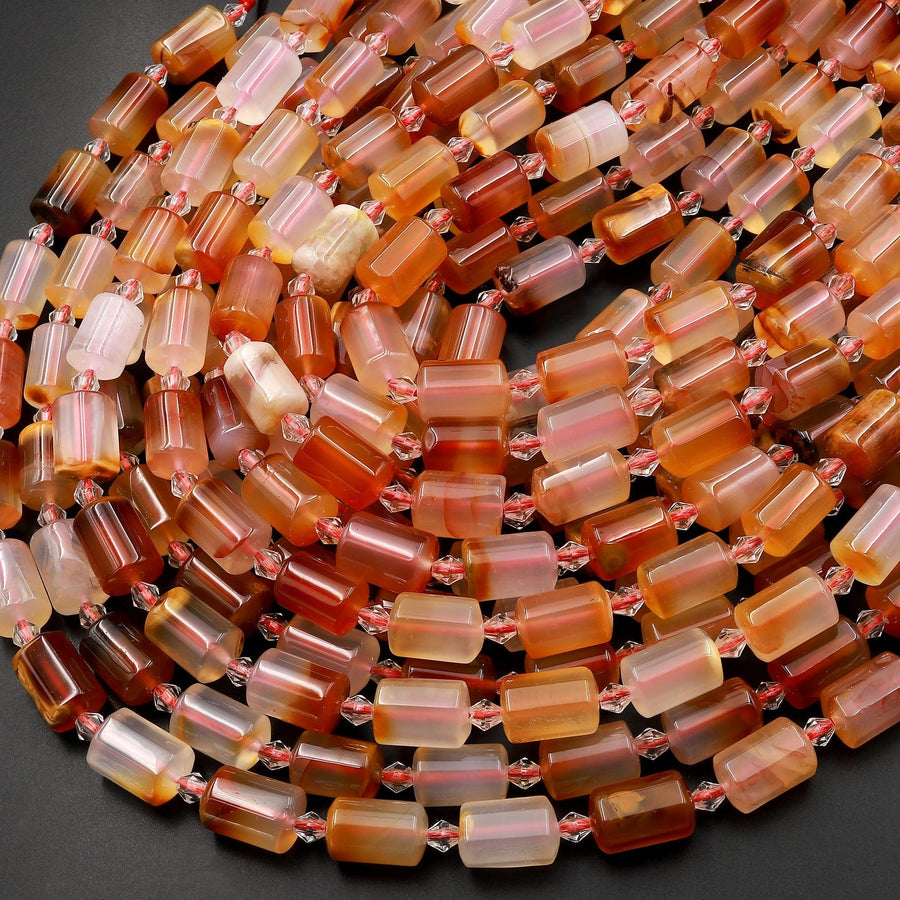 Natural Carnelian Smooth Tube Cylinder Beads 15.5" Strand