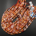 Natural Carnelian Smooth Tube Cylinder Beads 15.5" Strand