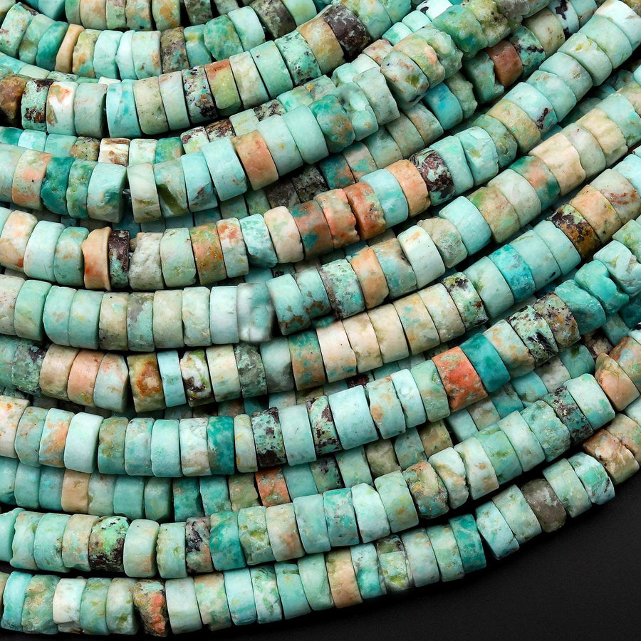 Genuine Natural Peruvian Turquoise 4mm 6mm Heishi Beads Stunning Genuine Blue Green Turquoise Gemstone Beads 15.5" Strand