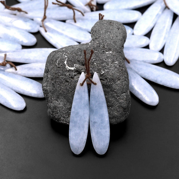 Natural Soft Blue Celestite Earring Teardrop Pair Drilled Matched Bead Pair