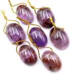 Super 7 Crystal Element Natural Phantom Amethyst Cacoxenite Domed Oval Top Side Drilled Focal Bead Pendant