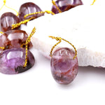 Super 7 Crystal Element Natural Phantom Amethyst Cacoxenite Domed Oval Top Side Drilled Focal Bead Pendant