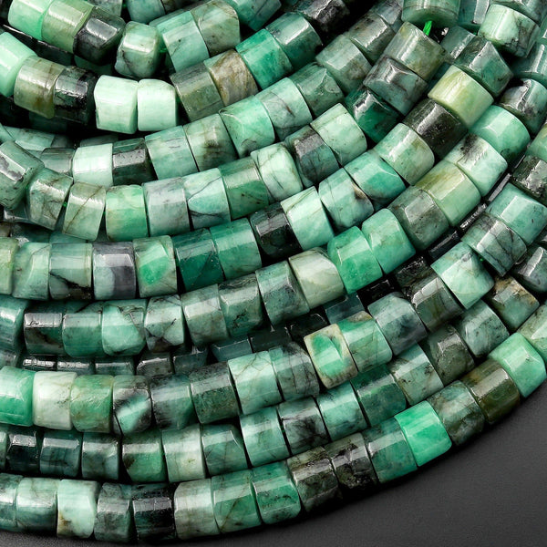 Real Genuine 100% Natural Green Emerald 6mm 8mm Smooth Heishi Beads Gemstone May Birthstone 15.5" Strand