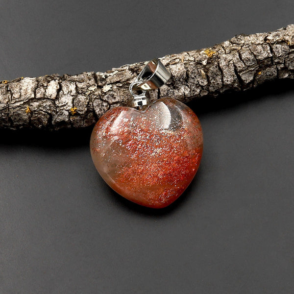 Rare Natural Orange Arusha Sunstone Heart Gemstone Pendant