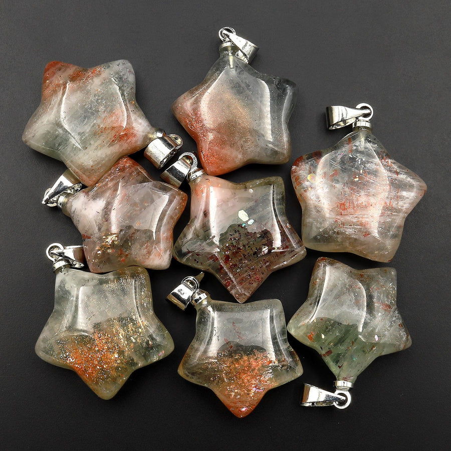 Extremely Rare! Natural Green Orange Arusha Sunstone Star Pendant