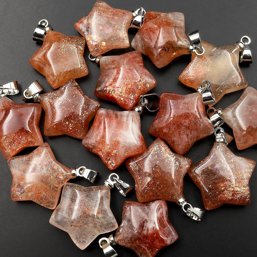 Rare Natural Orange Arusha Sunstone Star Gemstone Pendant