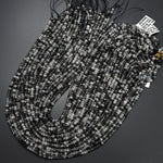 Natural Black Tourmaline Rutilated Rutile Quartz 4mm Faceted Rondelle Beads Gemstone 15.5" Strand