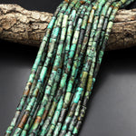 Natural African Turquoise Thin Long Tube Beads 15.5" Strand