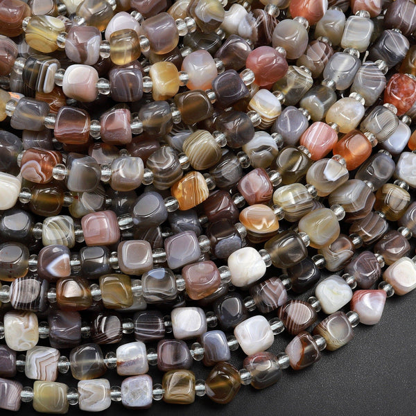 Natural Botswana Agate 6mm Smooth Cube Dice Beads 15.5" Strand