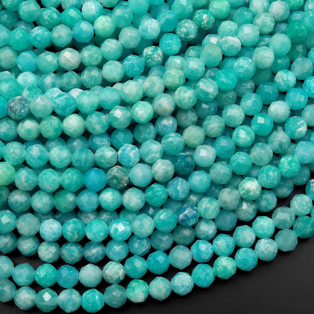 Natural Russian Amazonite Faceted Round Beads 5mm Stunning Natural Blue Green Gemstone 15.5" Strand