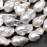 AAA Large Genuine White Edison Freshwater Pearl Iridescent High Luster Pearl Aka Baroque Flame Ball 15.5" Strand