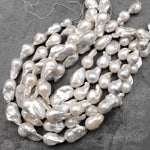 AAA Large Genuine White Edison Freshwater Pearl Iridescent High Luster Pearl Aka Baroque Flame Ball 15.5" Strand