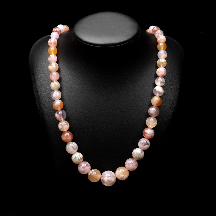 AAA Graduated Natural Cherry Blossom Flower Agate Round Beads 23" Long Finished Necklace Strand
