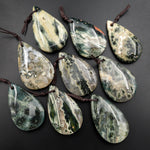 Natural Green Ocean Jasper Pendant Freeform Teardrop Shape Gemstone