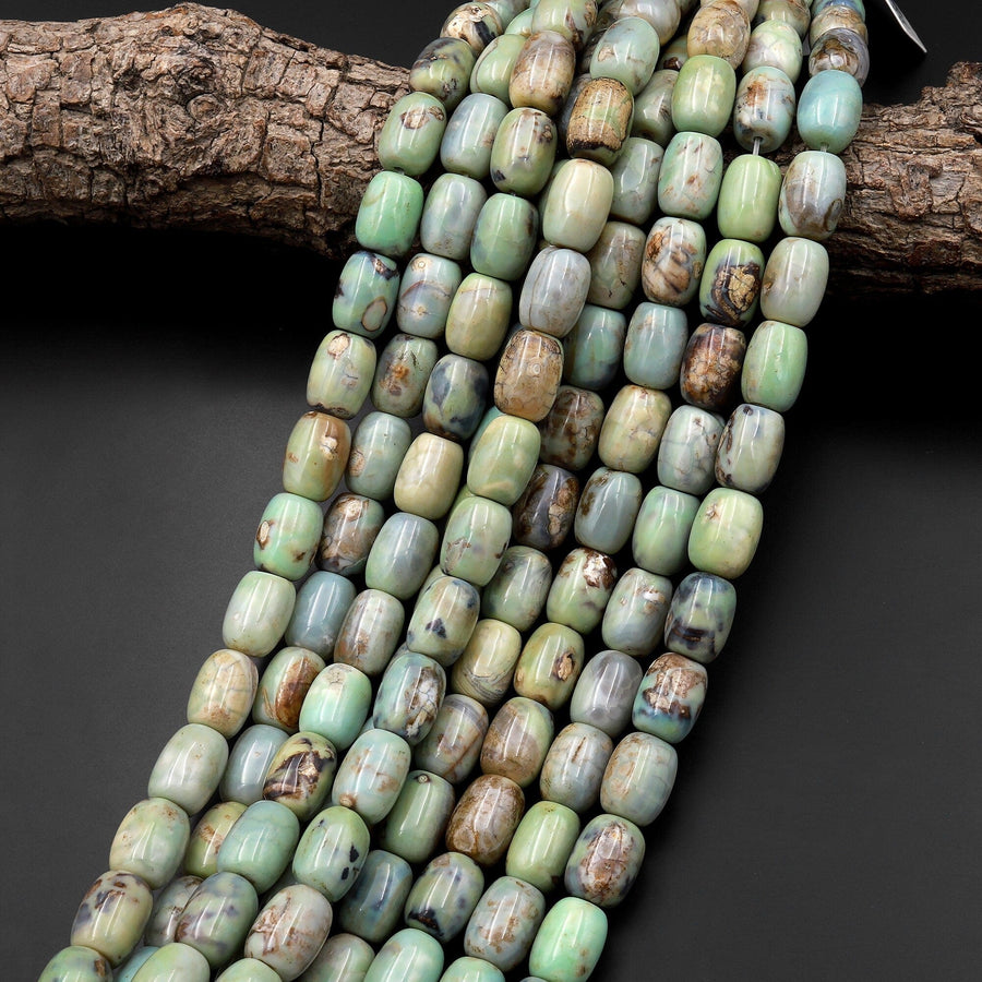 Seafoam Green Brown Aqua Terra Agate Drum Barrel Beads Aka Dragon Eye Agate 14" Strand