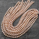 Genuine Natural Peach Freshwater Pearl 9mm 10mm Round Shimmery Iridescent Classic Pearl 15.5" Strand