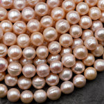 Genuine Natural Peach Freshwater Pearl 9mm 10mm Round Shimmery Iridescent Classic Pearl 15.5" Strand