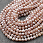 Faceted Genuine Natural Freshwater Pink off Round Pearls 15.5" Strand