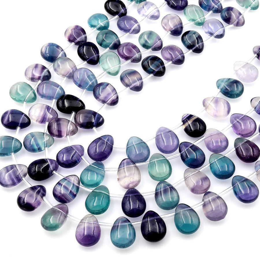 Natural Green Purple Fluorite Teardrop Beads 14x10mm Good for Earring Making 15.5" Strand