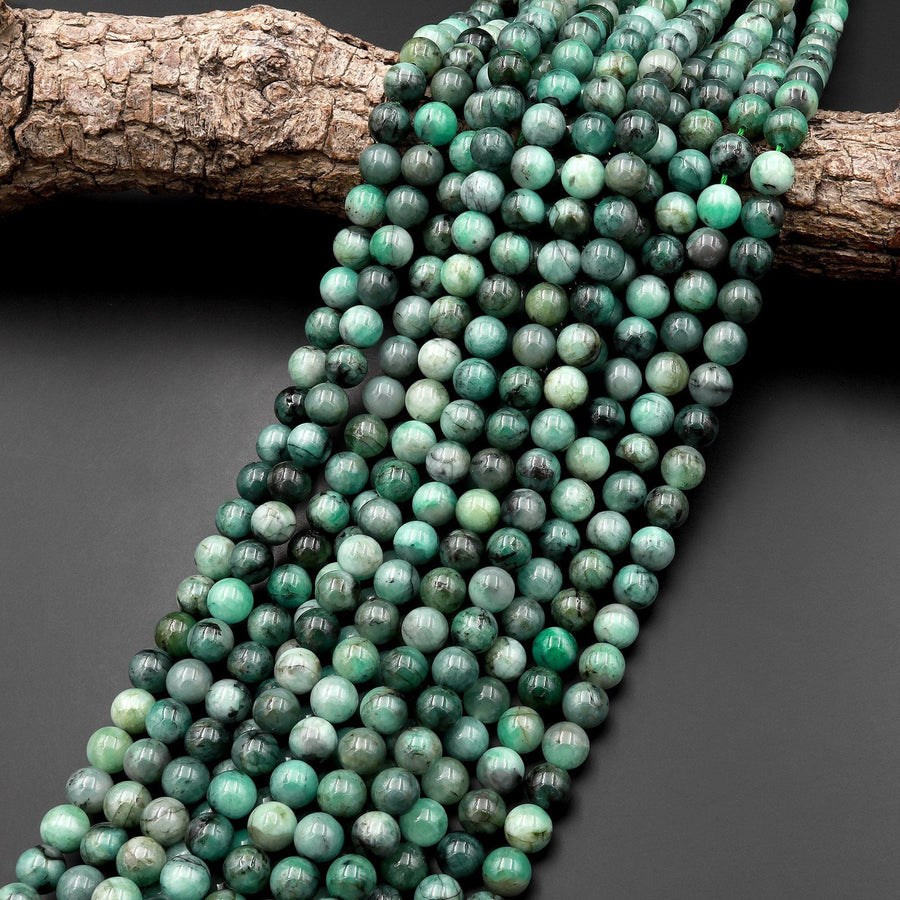 Real Genuine 100% Natural Green Emerald 4mm 6mm 8mm Round Beads Gemstone May Birthstone 15.5" Strand