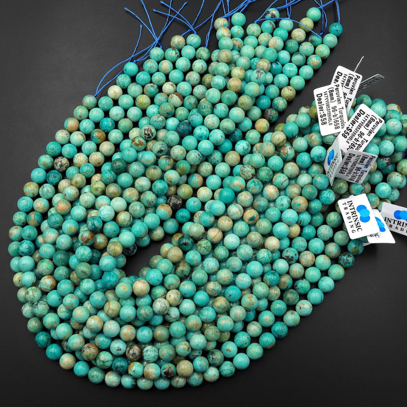 Turquoise 8 x 6mm Round Large-Hole Euro Wood Beads