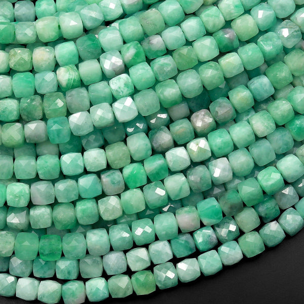 AAA Real Genuine Natural Green Columbian Emerald 4mm Faceted Cube Beads Dice Square Gemstone May Birthstone 15.5" Strand