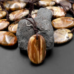 Natural Madagascar Petrified Wood Oval Pendant Bead Drilled Gemstone