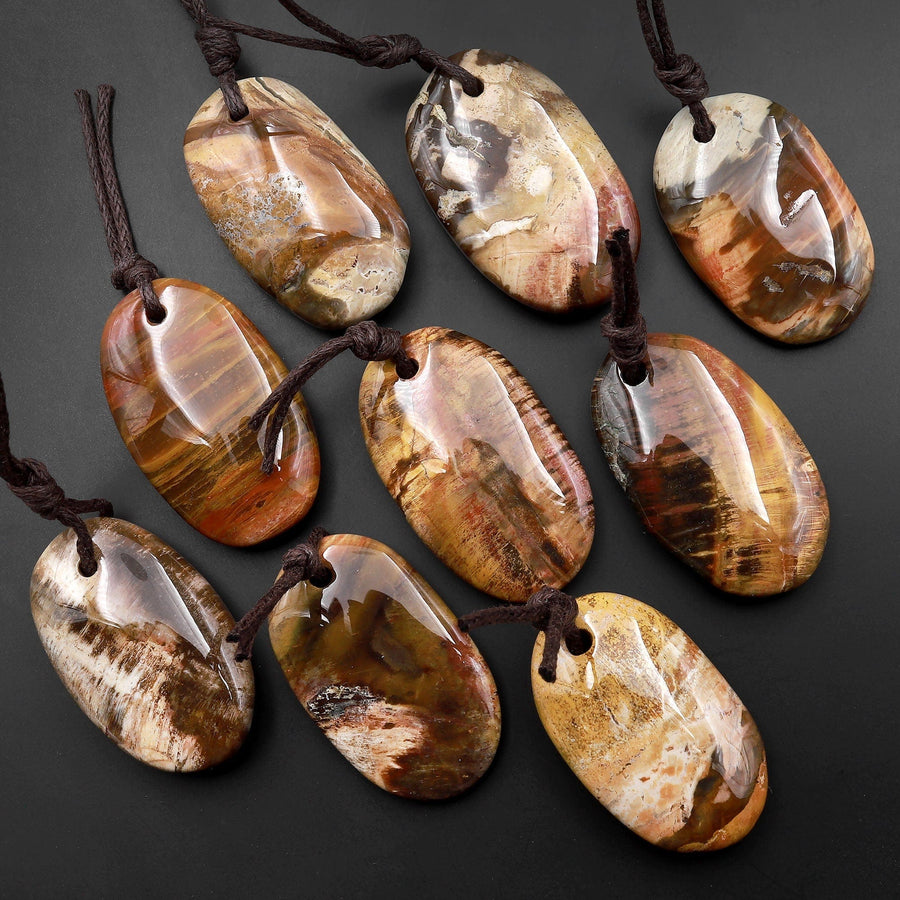 Natural Madagascar Petrified Wood Oval Pendant Bead Drilled Gemstone