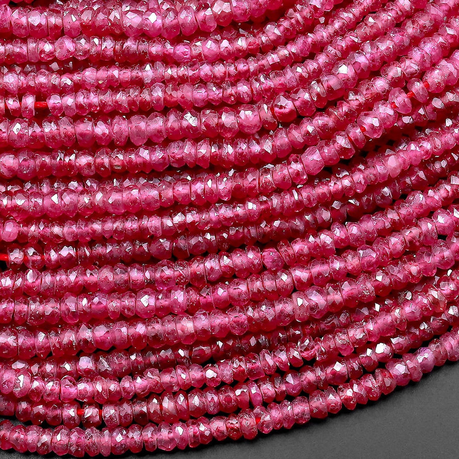 AAA Genuine Natural Burma Red Ruby Faceted Rondelle 3mm Beads Sparkling Real Genuine Gemstone 16" Strand