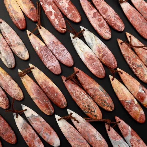 Natural Red Galaxy Jasper Earring Pair Teardrop Cabochon Pair Drilled Matched Gemstone Beads