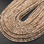 AAA Micro Faceted Natural Multicolor Silvery Peach Gray Moonstone 4mm Rondelle Gemstone Beads 15.5" Strand