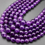 AAA Graduated Natural Purple Amethyst Smooth Round Beads 20" Long Finished Necklace Strand