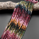 AAA Natural Multicolor Pink Green Blue Yellow Tourmaline 4mm Smooth Round Beads Colorful Real Genuine Gemstone 15.5" Strand