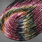 AAA Natural Multicolor Pink Green Blue Yellow Tourmaline 4mm Smooth Round Beads Colorful Real Genuine Gemstone 15.5" Strand