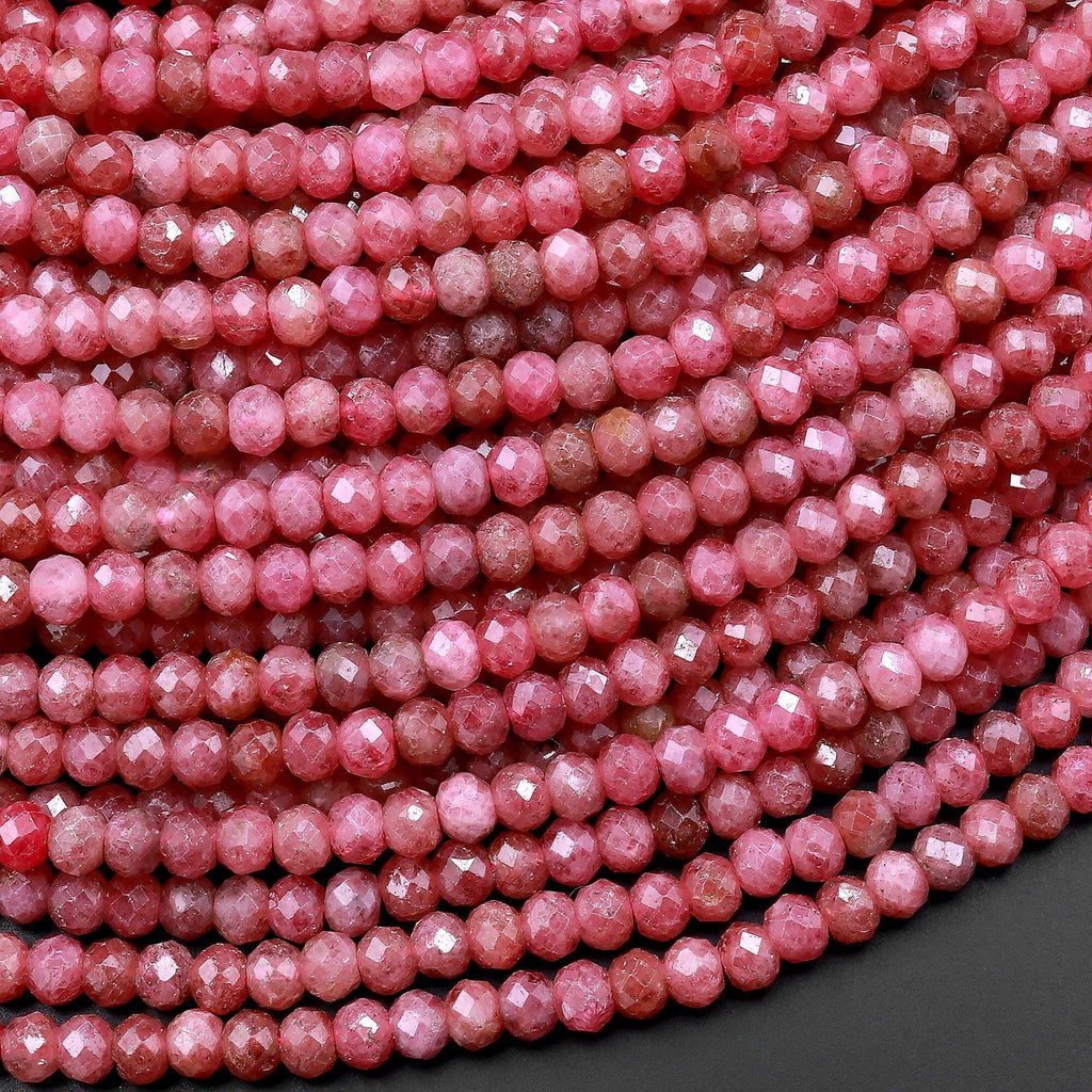 AAA Micro Faceted Natural Pink Red Thulite 3mm 4mm Rondelle Beads Diamond Cut Gemstone From Norway 15.5" Strand