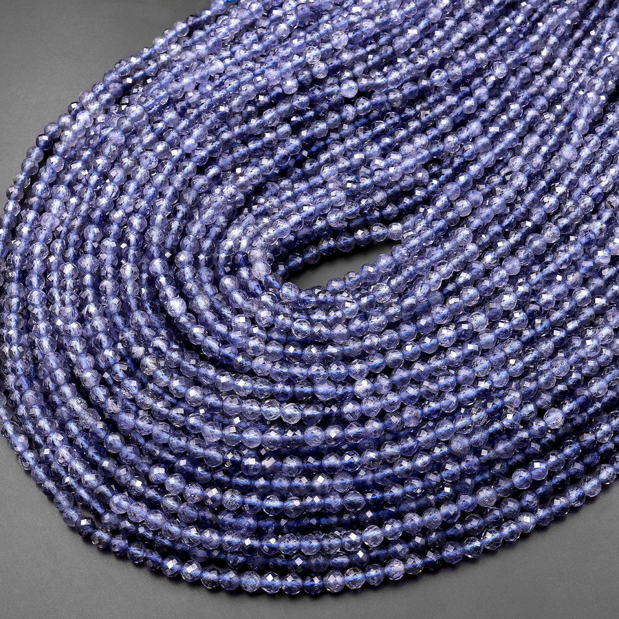 AAA Natural Blue Iolite Faceted 4mm Round Beads Genuine Real Multicolor Iolite Gemstone Beads 15.5" Strand