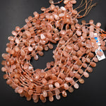 Natural Silvery Peach Moonstone Faceted Flat Teardrop Beads Good for Earrings 15.5" Strand