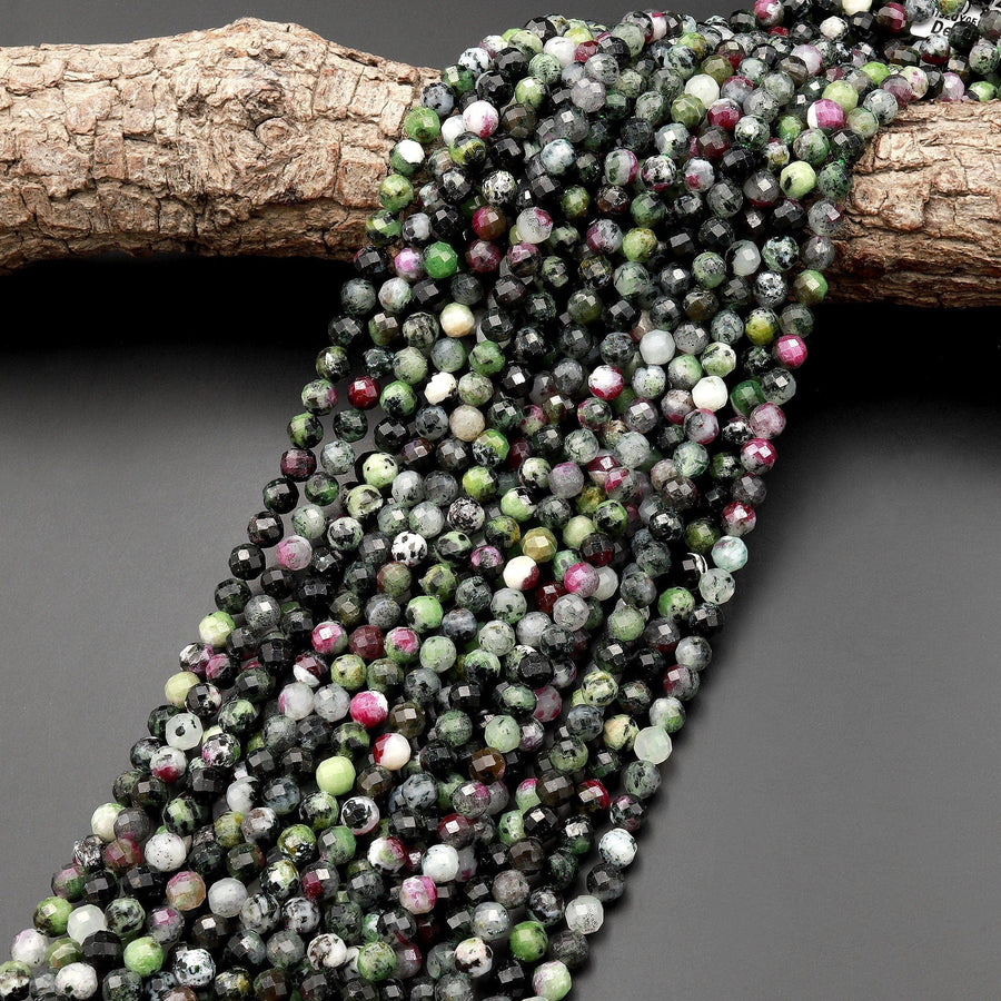 Faceted Natural Ruby Zoisite 4mm 5mm Round Beads 15.5" Strand