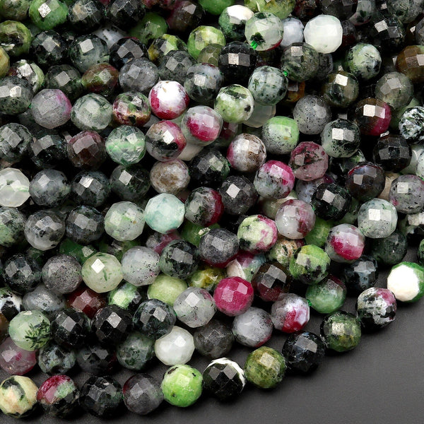 Faceted Natural Ruby Zoisite 4mm 5mm Round Beads 15.5" Strand