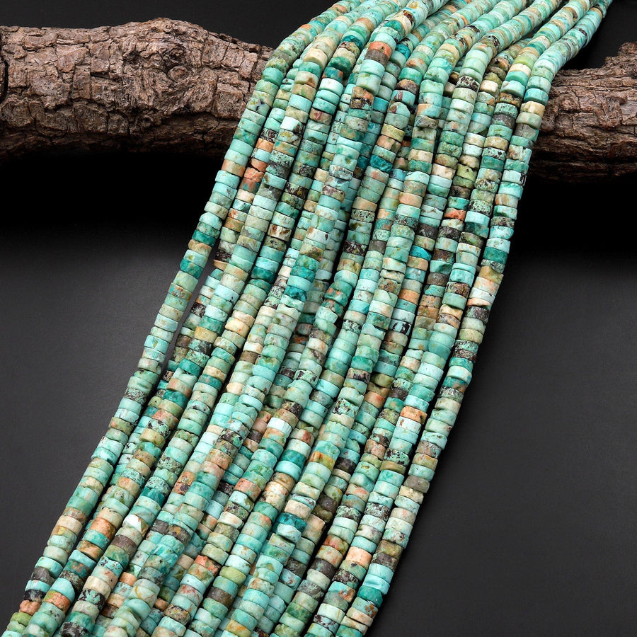 Genuine Natural Peruvian Turquoise 4mm 6mm Heishi Beads Stunning Genuine Blue Green Turquoise Gemstone Beads 15.5" Strand