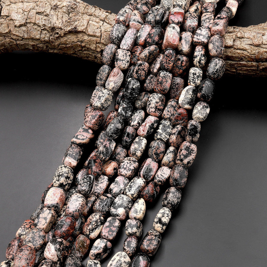 Natural Mexican Red Snowflake Obsidian Beads Freeform Long Rectangle Nuggets 15.5" Strand