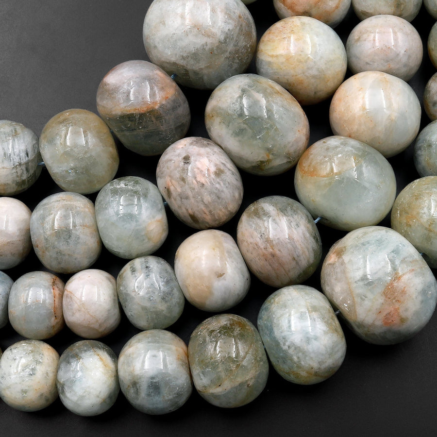 Large Graduated Real Genuine Natural Soft Blue Aquamarine Thick Rondelle Beads Ready for Statement Necklace 15.5" Strand