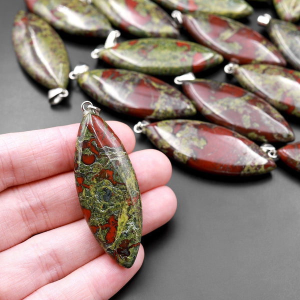 Natural Dragon Blood Jasper Long Leaf Marquise Pendant Natural Crystal Focal Bead
