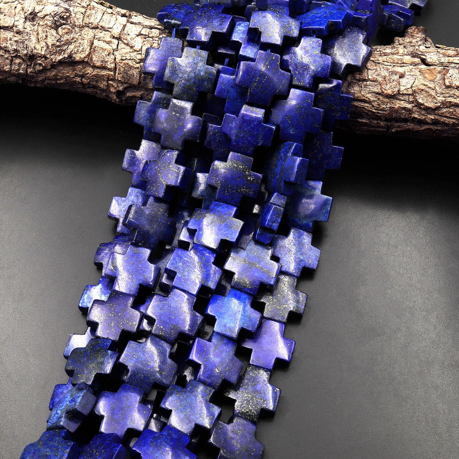 Carved Blue Lapis Cross Beads 15.5" Strand