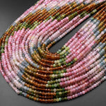 AAA Natural Multicolor Watermelon Tourmaline Micro Faceted 3mm 4mm Rondelle Beads Pink Green Blue Cognac Gemstone 15.5" Strand