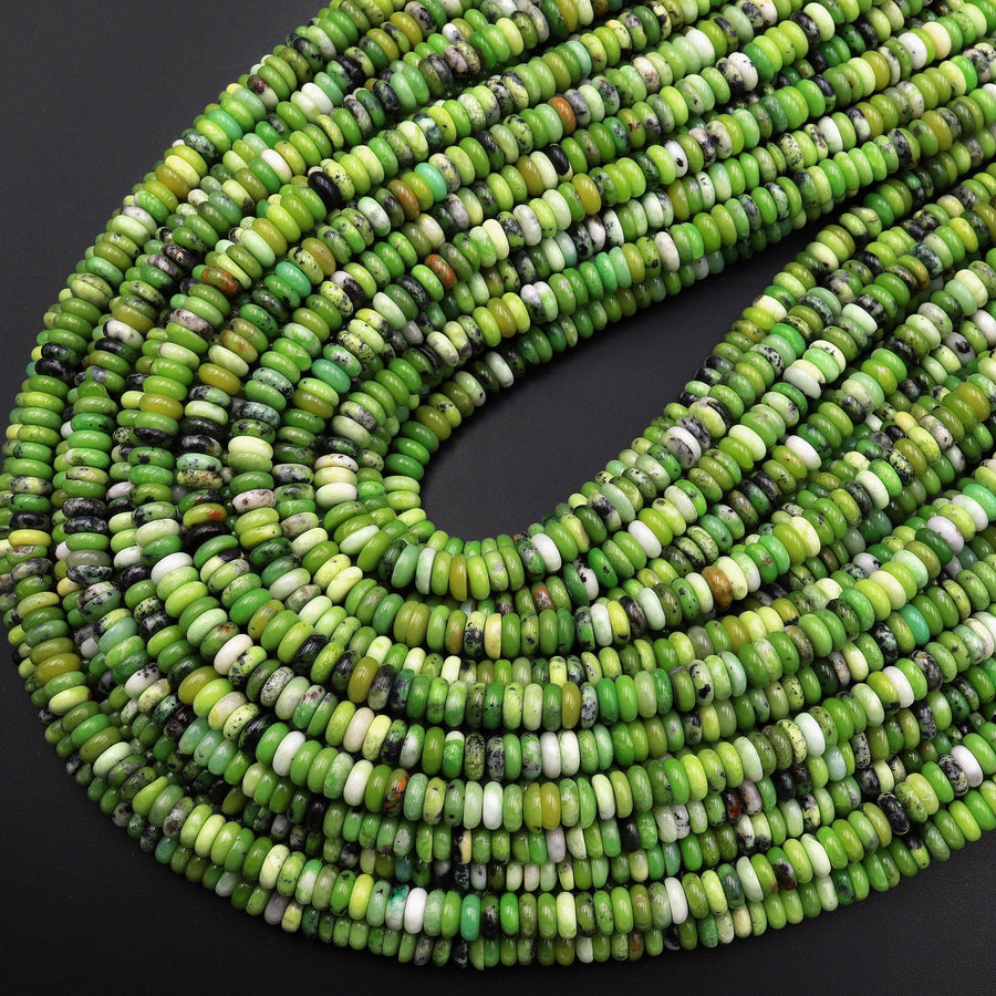 Natural African Green Chrysoprase 6mm Thin Smooth Rondelle Heishi Beads 15.5" Strand