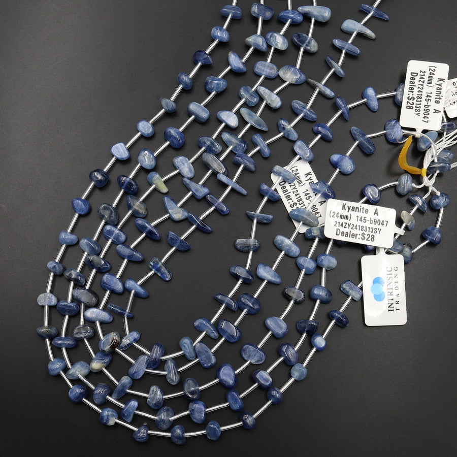 Center Drilled Natural Blue Kyanite Freeform Oval Spike Beads Center Drilled 15.5" Strand