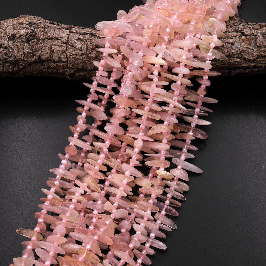 Natural Pink Aquamarine Morganite Beryl Smooth Freeform Disc Chip Beads 15.5" Strand